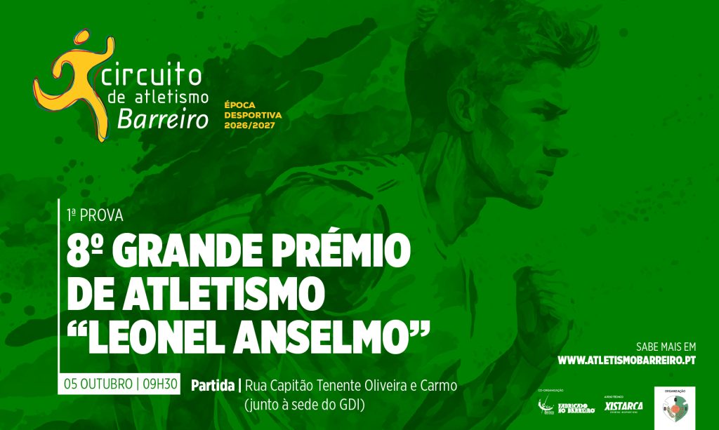 Cartaz do 8.º Grande Prémio de Atletismo "Leonel Anselmo", 1.ª prova do Circuito de Atletismo do Barreiro, 5 de outubro